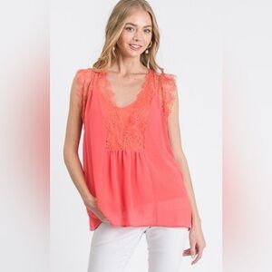 Women's Coral Lace Trim Top